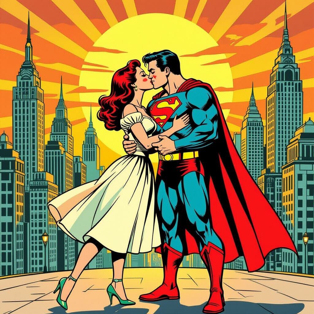 Lana Lang & Hercules Kiss in Retro Comic Metropolis