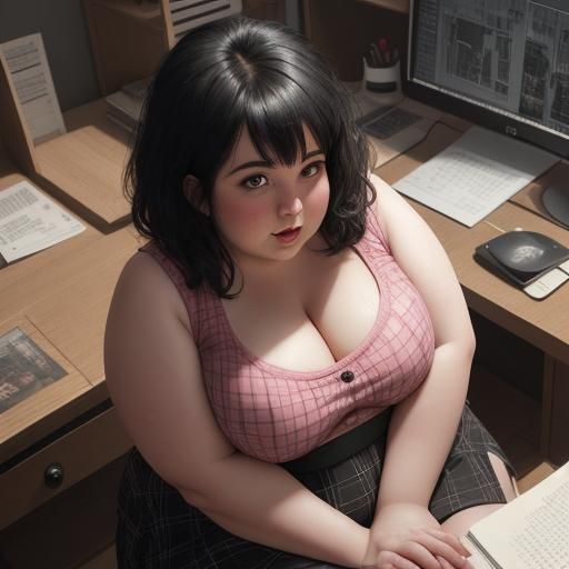 Woman on Desk: Detailed Matte Painting