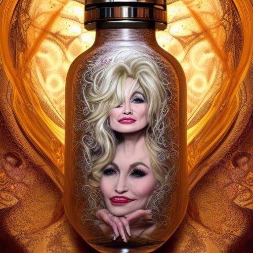 Dolly Parton in a Bottle: Hyperrealistic Art Nouveau Portrai...