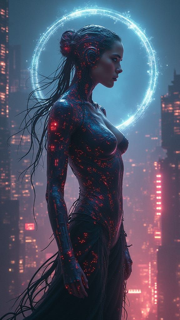 Cyber-Shaman Oracle Emerges in Neon Metropolis