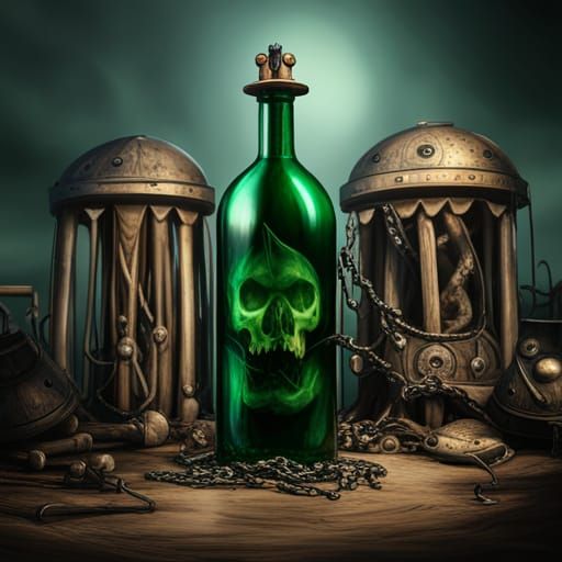 Poison Bottle Surrounded by Bones: Fantasy Art