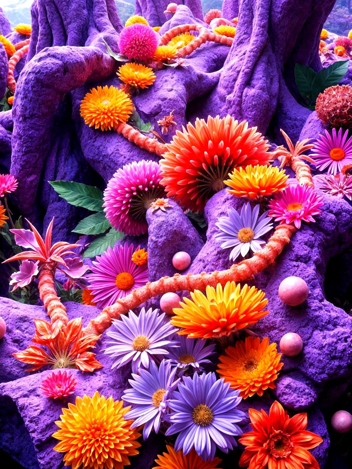 Vibrant Parametric Landscape with Purple and Orange Elements