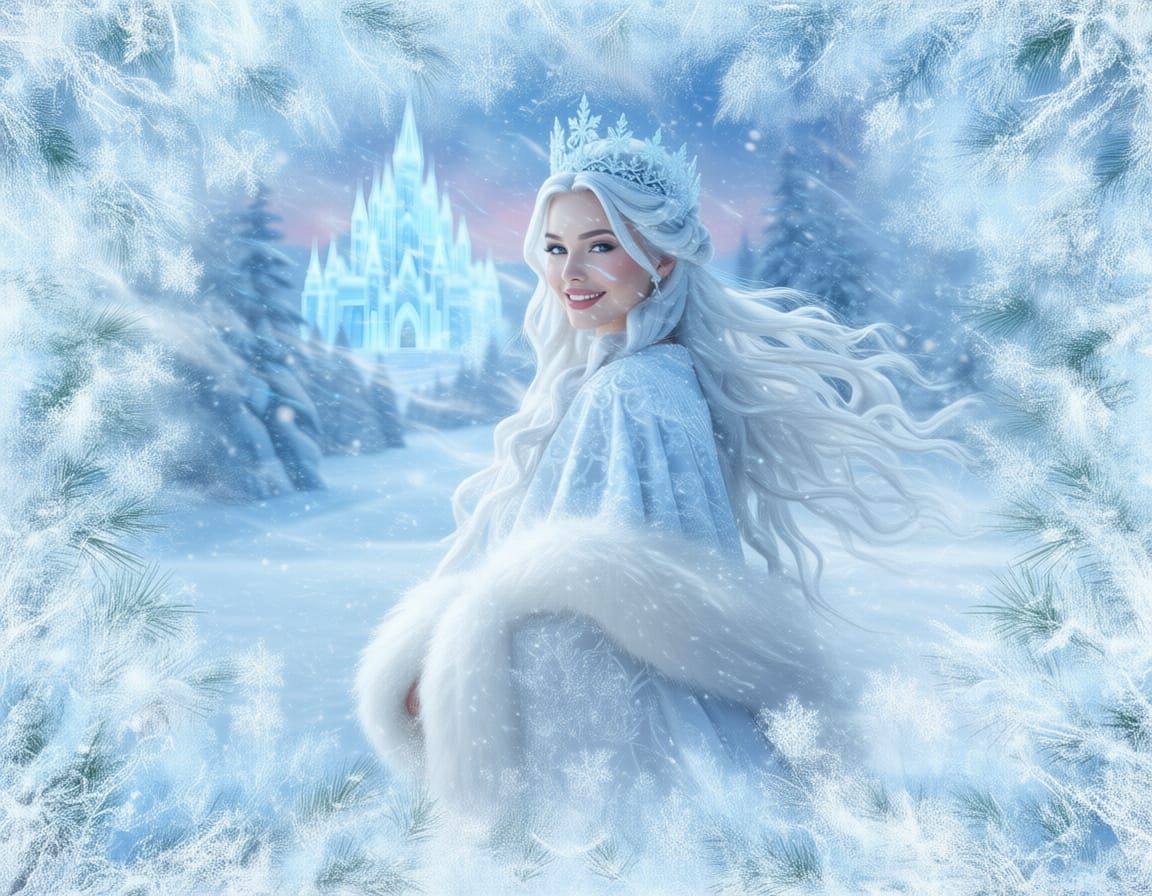 Winter Girl Transforms into Snow Queen in Blizzard