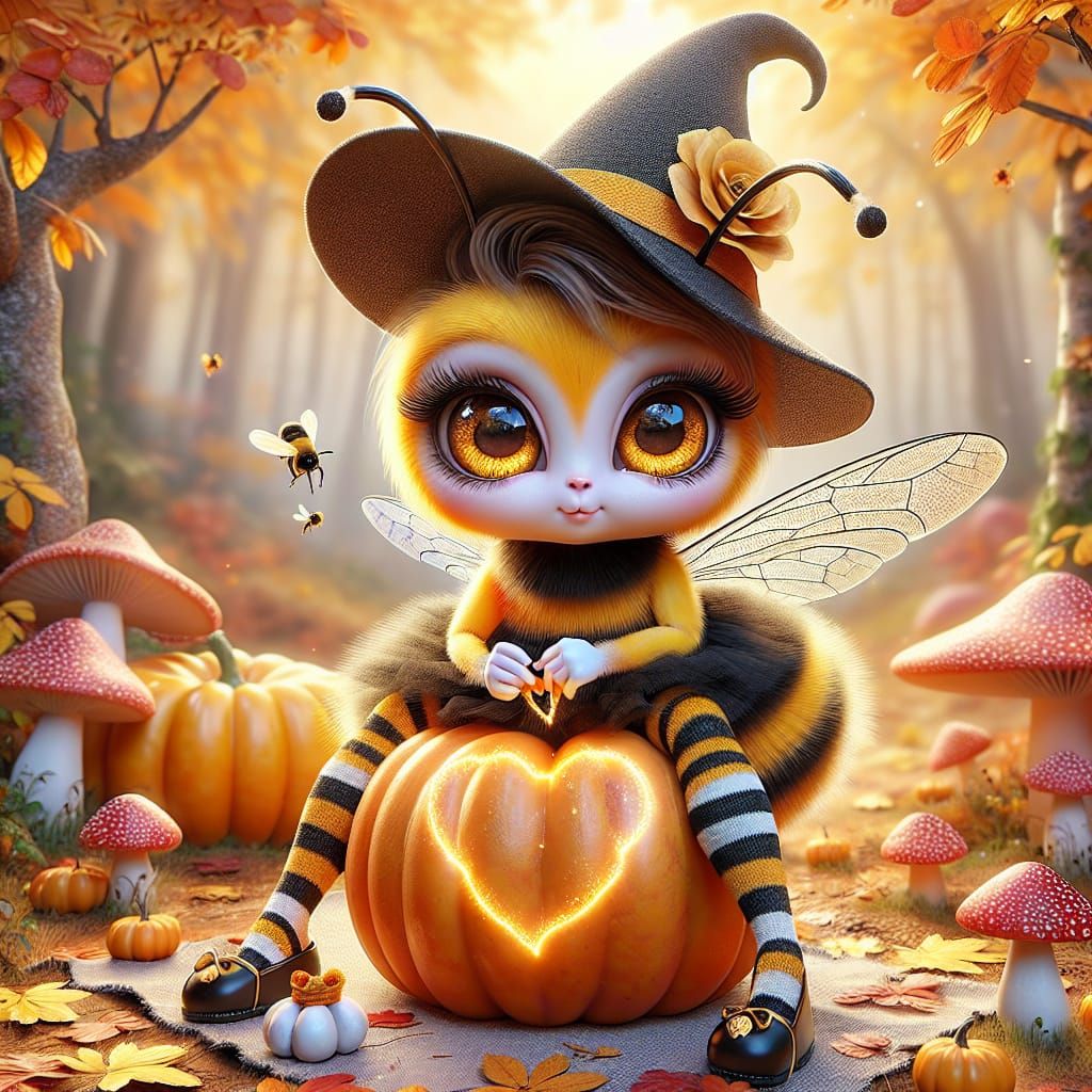 Bee Witch Creates Heart in Autumn Landscape