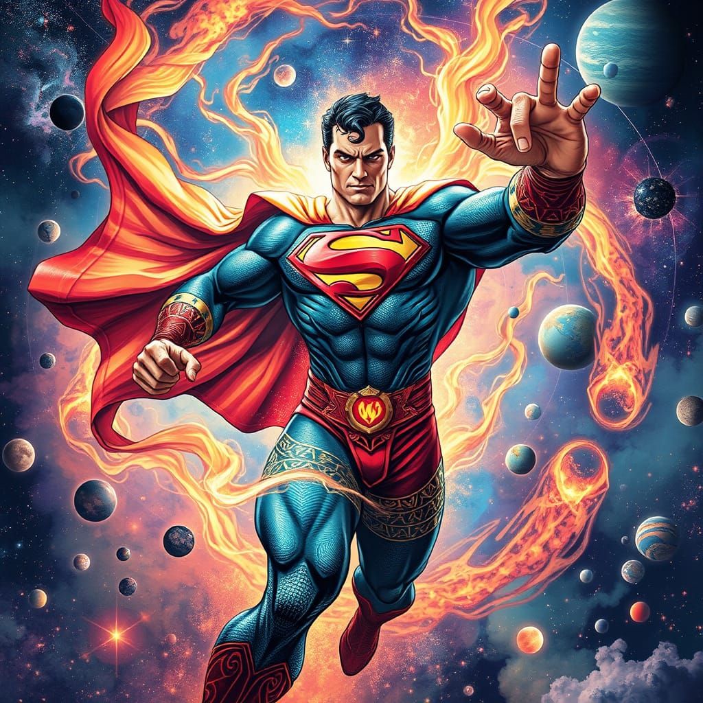Cosmic Annunaki Superman in Vibrant Action