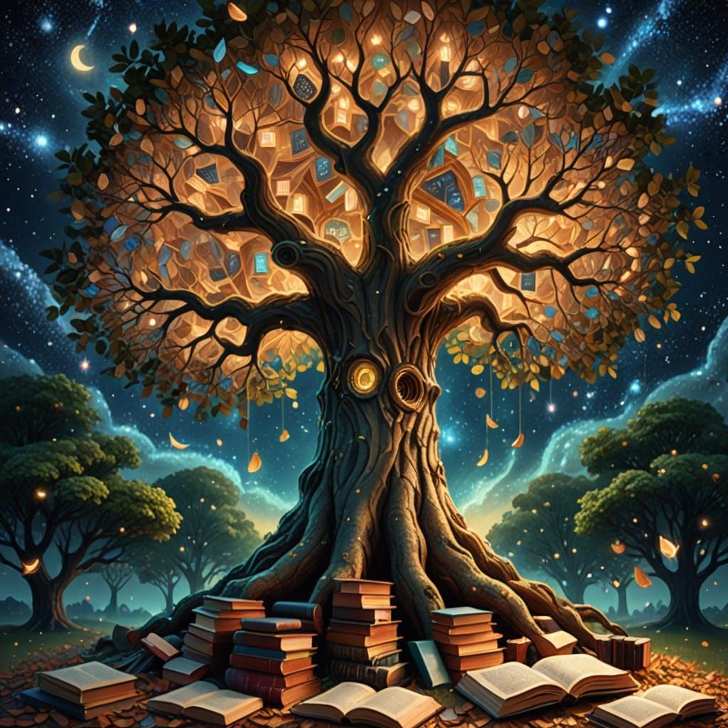 Enchanted Tree Illuminated by Celestial Light
