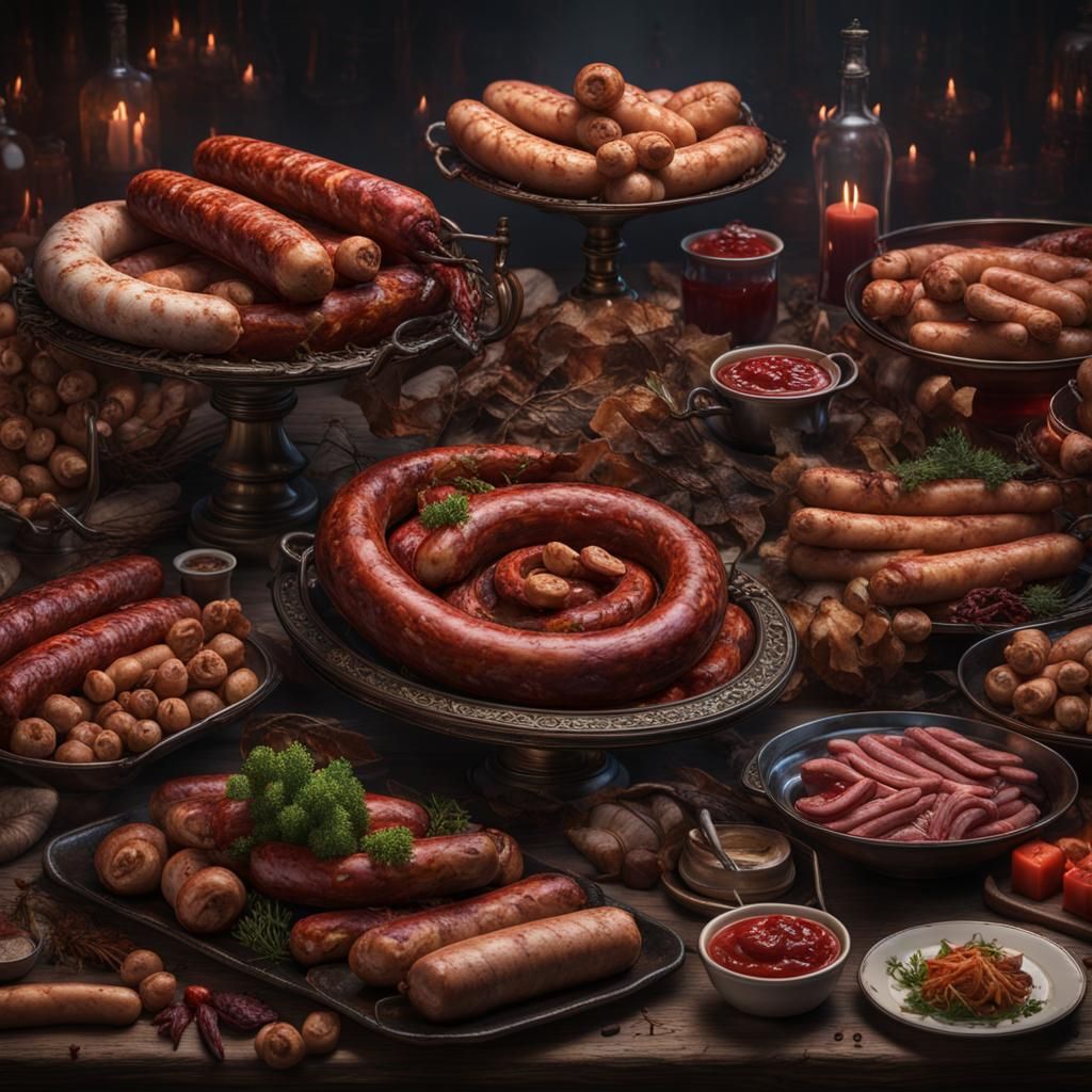 Sausage Buffet: Detailed Matte Painting in Deep Color