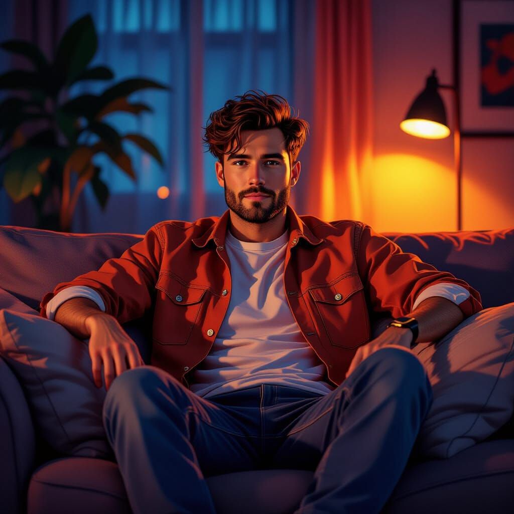 Person on Couch in Cartoon Style Lighting