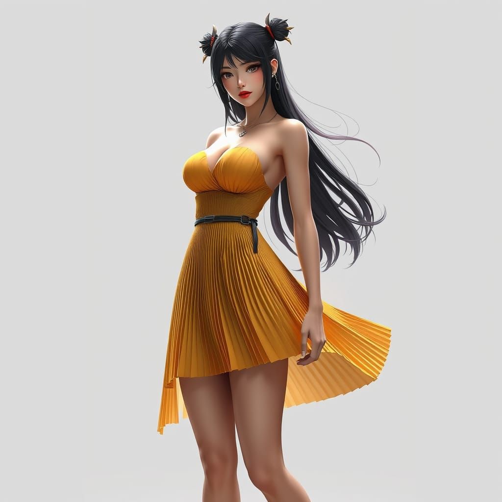 Anime Style Trans Girl with Muscles in Short Dress