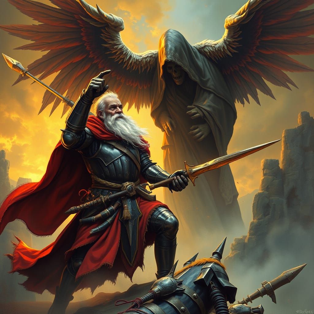 Knight's Victory Over Death in Medieval Landscape