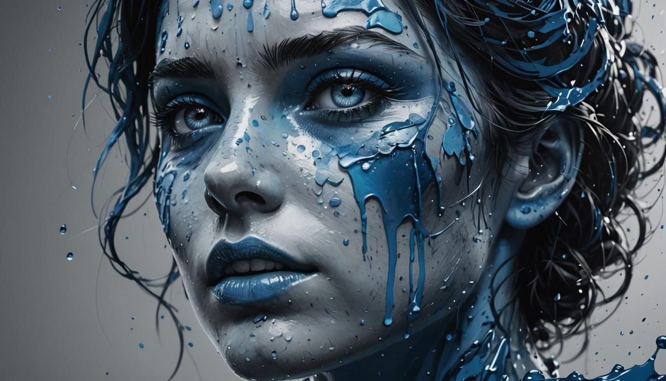 Monochromatic Blue Hyperrealistic Portrait