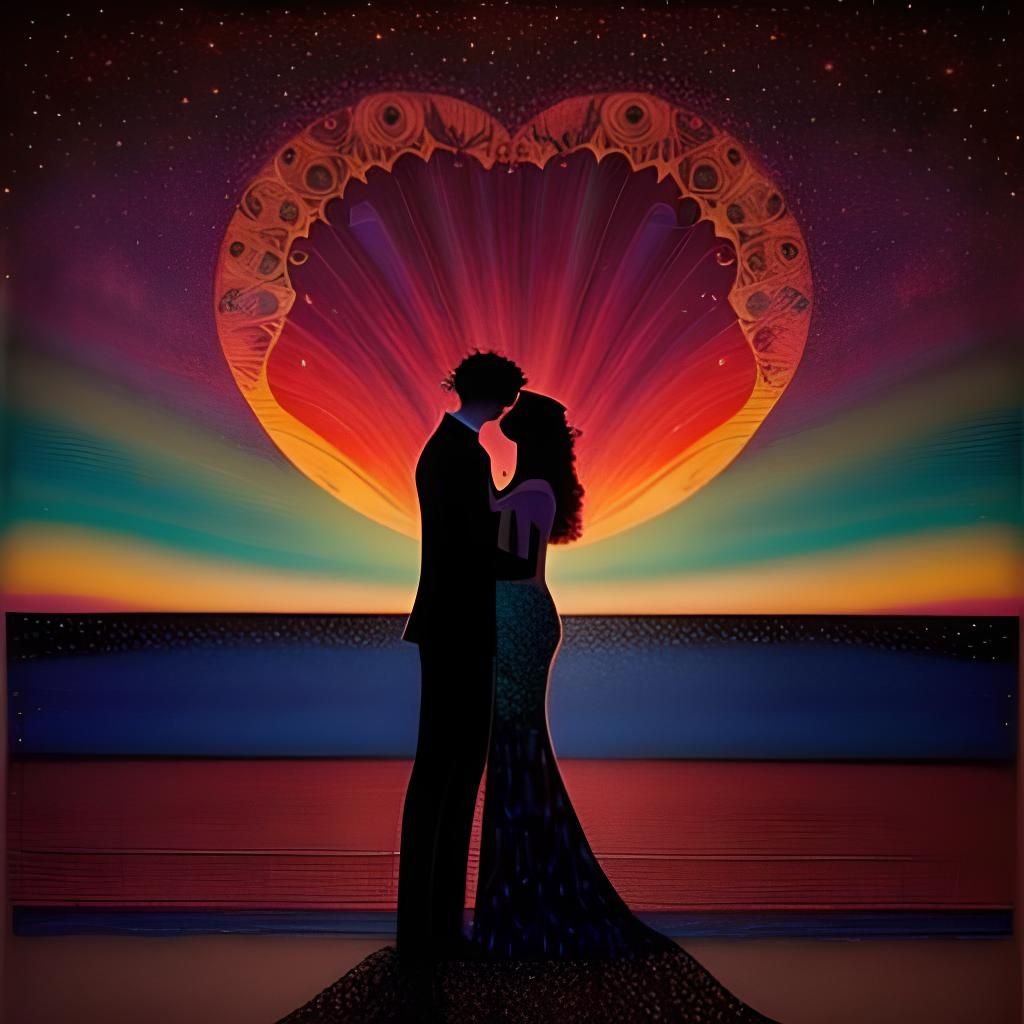 Psychedelic Sunset Beach Wedding Silhouette