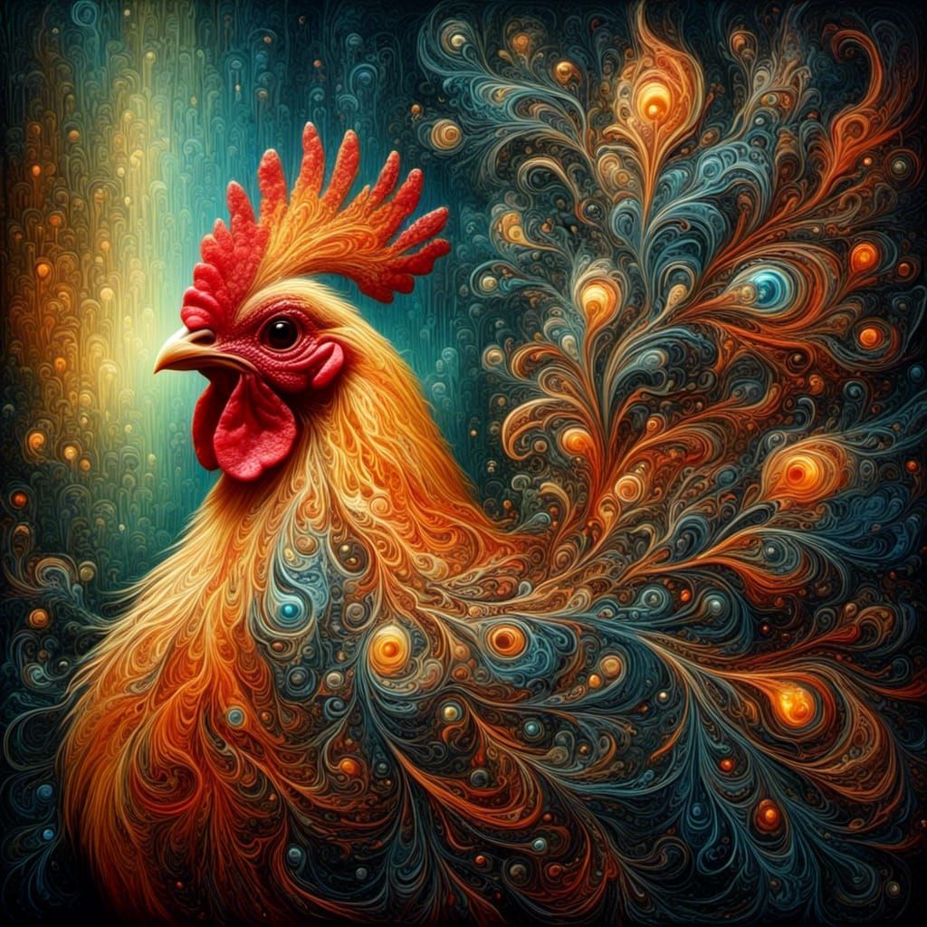 Flaming Chicken Merges with Biomechanical Fern