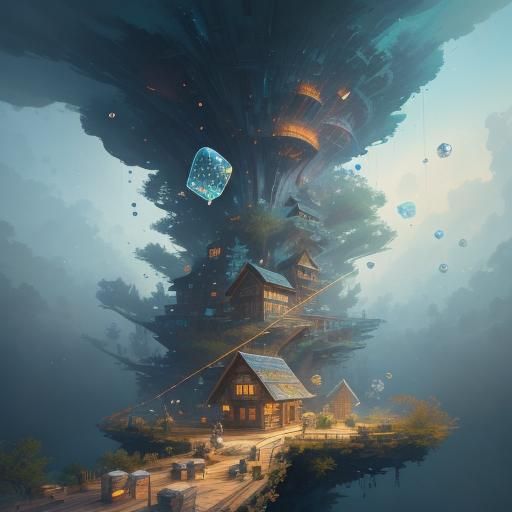 Cabin in Sky with Floating Ice Bubbles