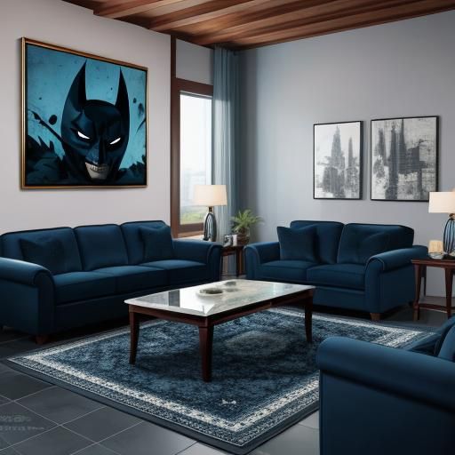 Contemporary Lounge with Batman Art, Morning Light