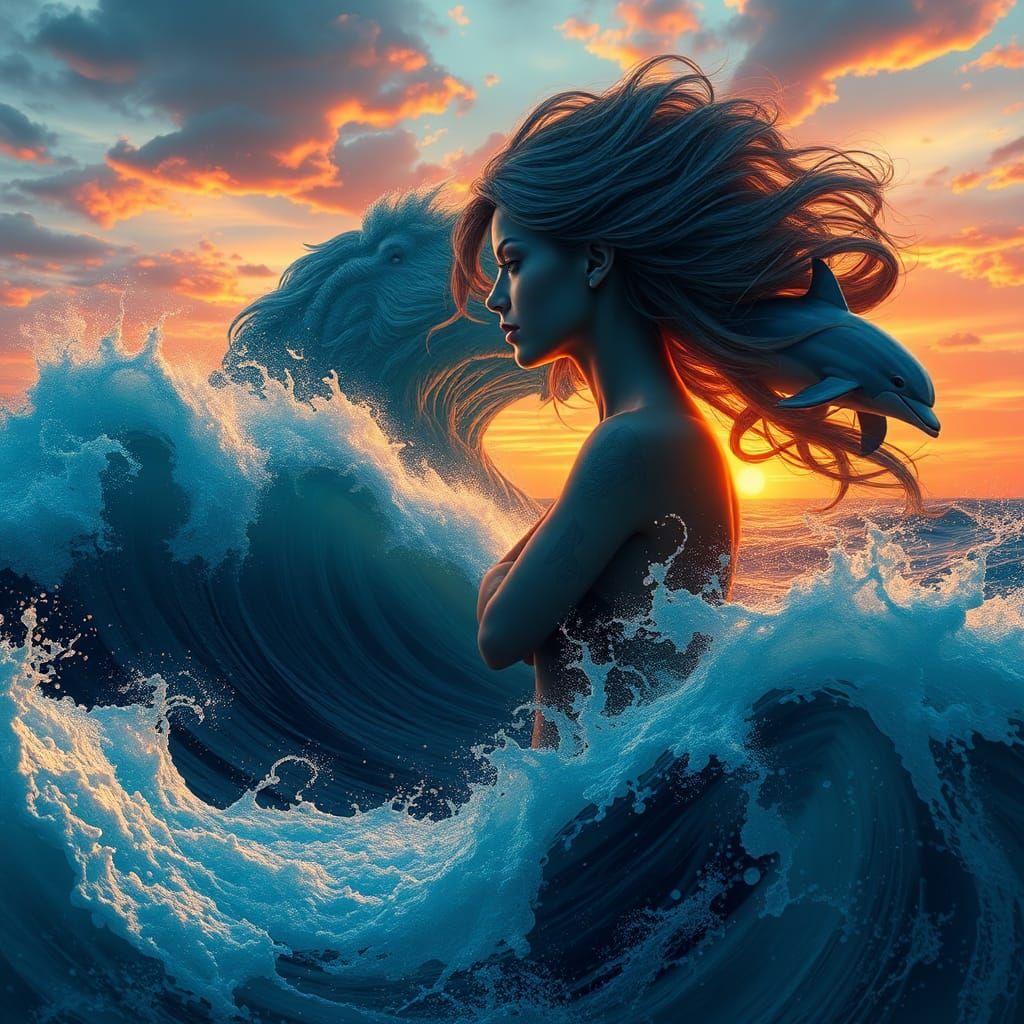Ocean Goddess Amidst Storm, in Hyperrealistic Style