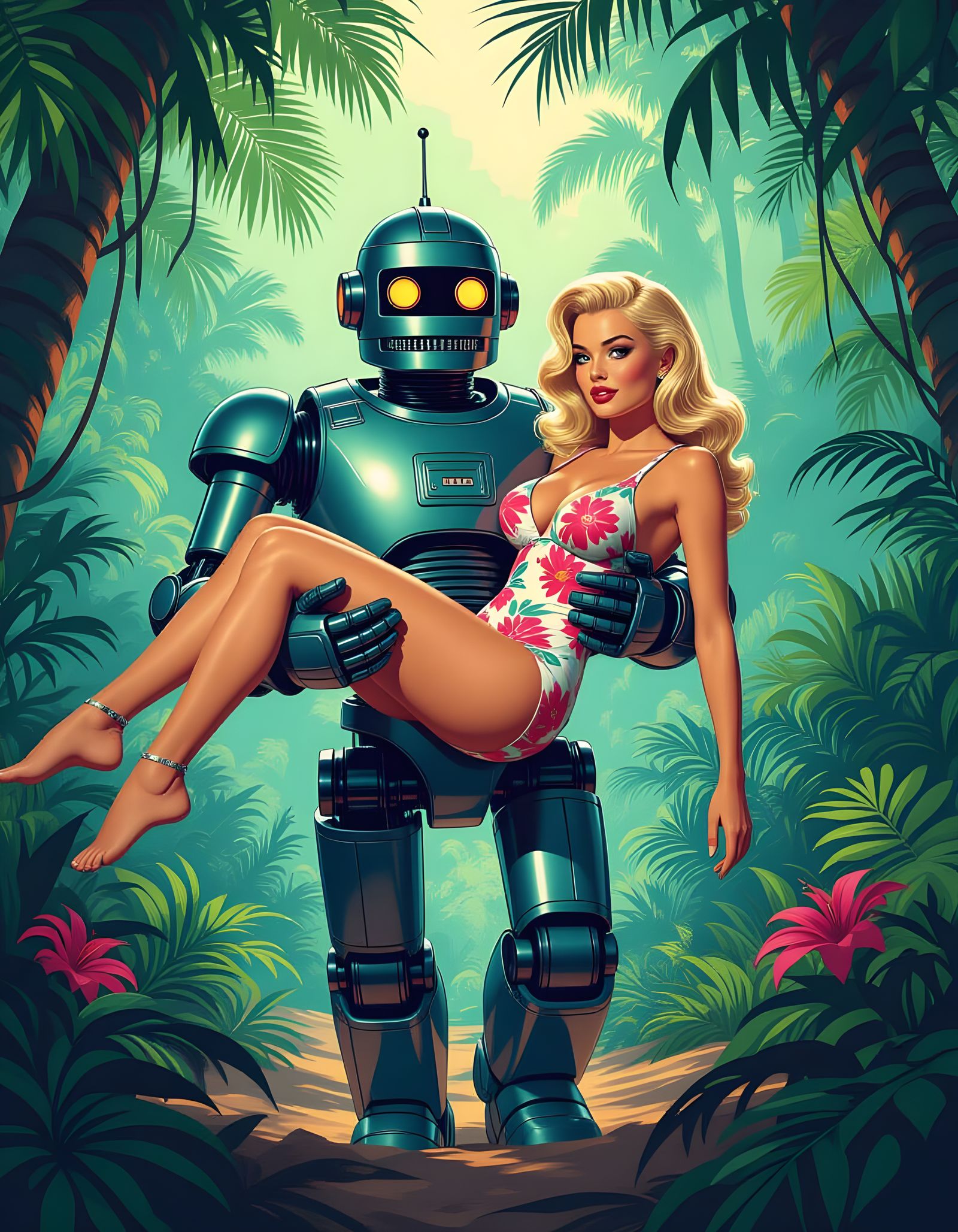 Robbie the Robot on a Sci-Fi Jungle Planet