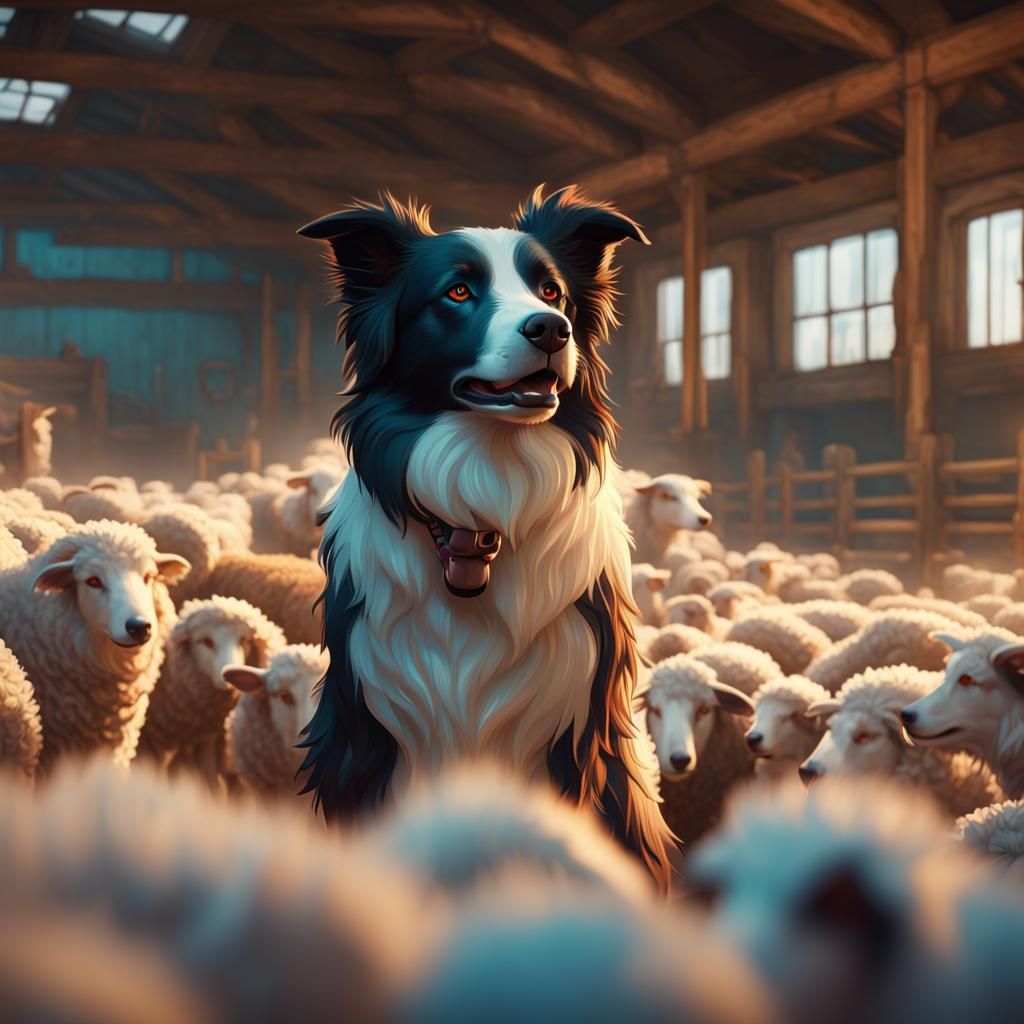 Border Collie Herding Sheep: 8K Concept Art