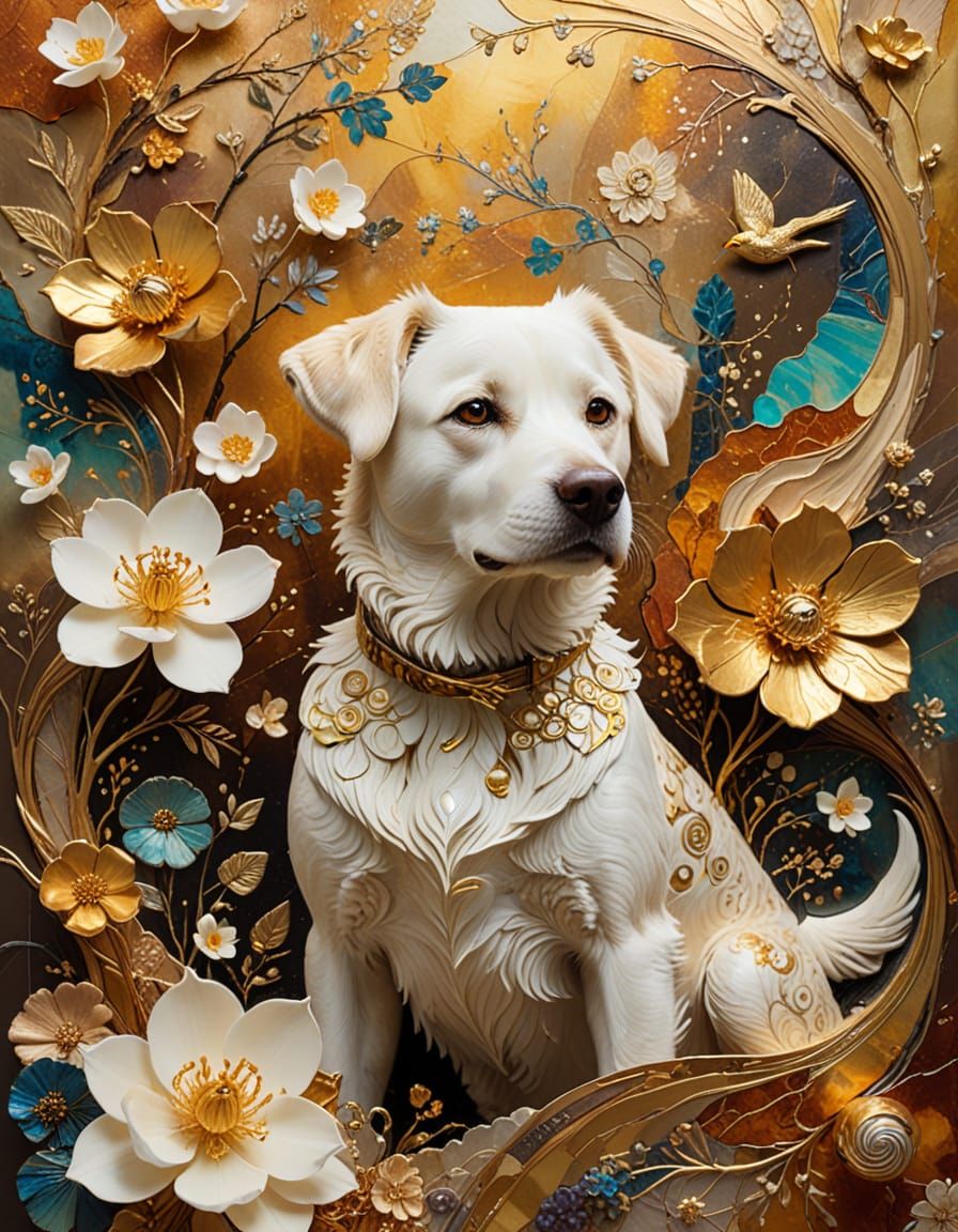 Surrealist Dog and Duckling in Kintsugi Style