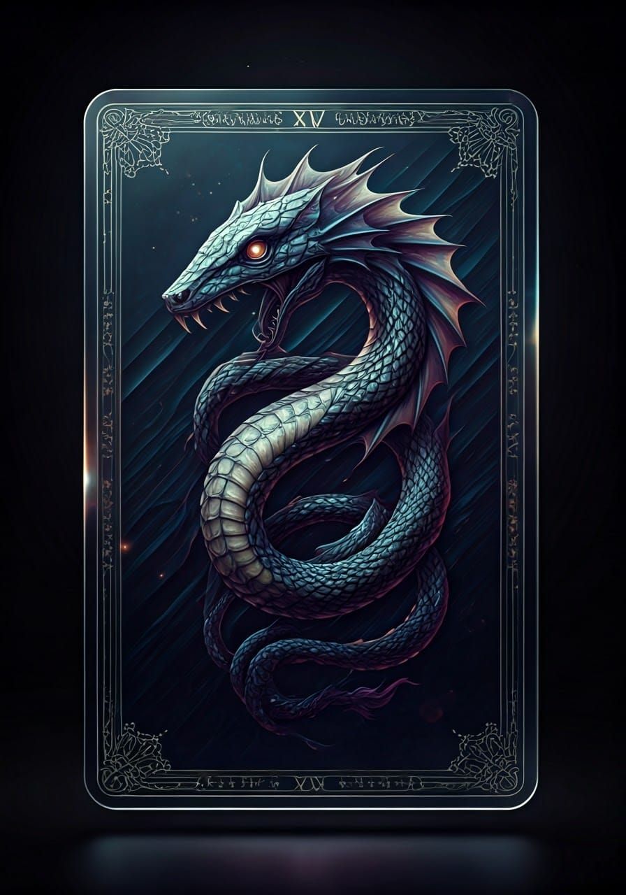 Mystifying Sea Serpent Tarot Card in Hologram Style