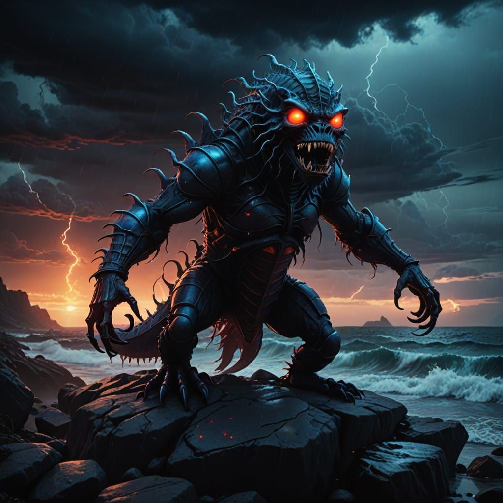 Dark Fantasy Sea Monster in Stormy Ocean