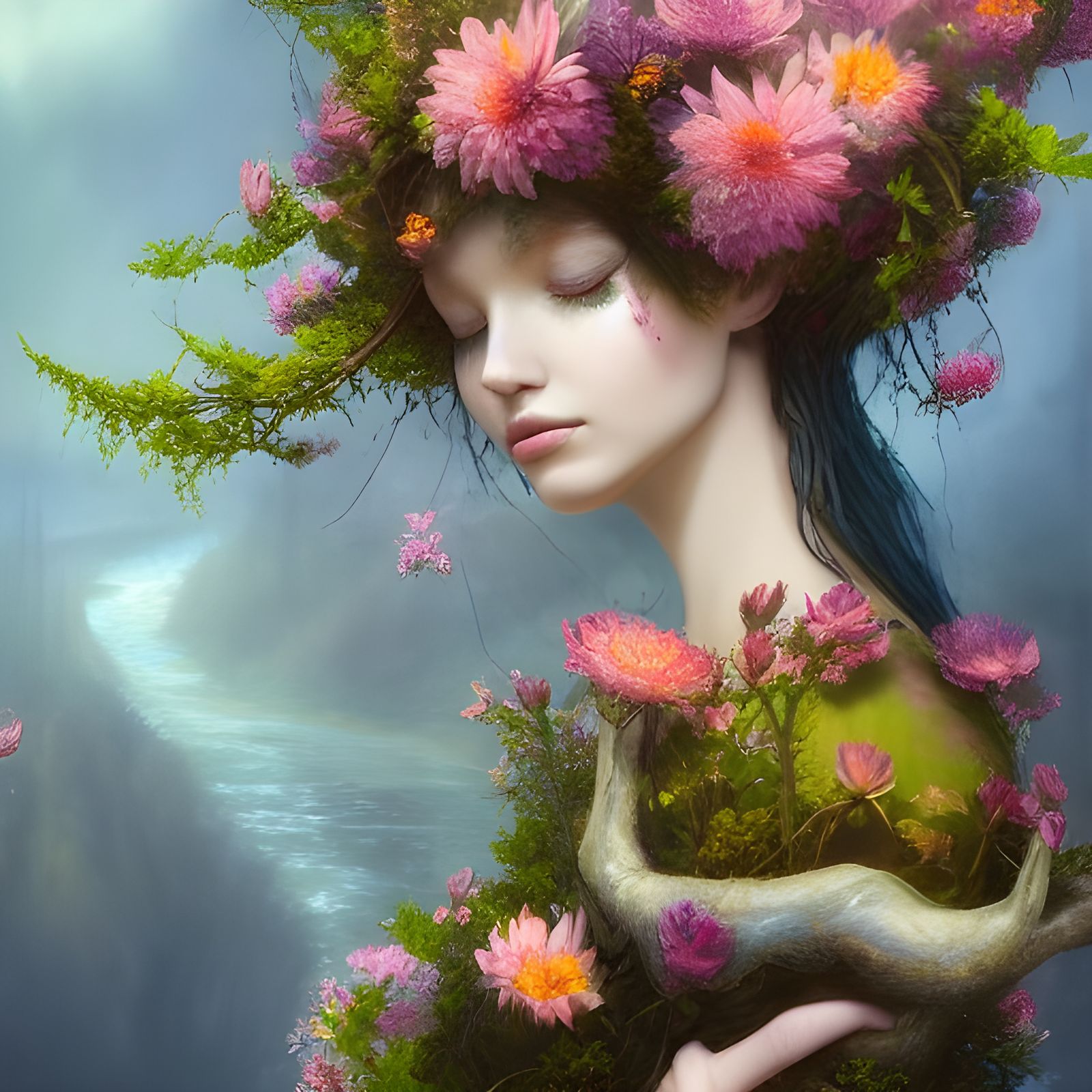 Floral Spriggan Near River as Elegant CGI