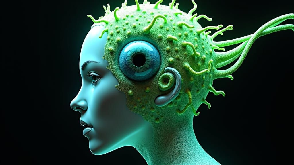 Vibrant 3D Eyeball in Transparent Female Head