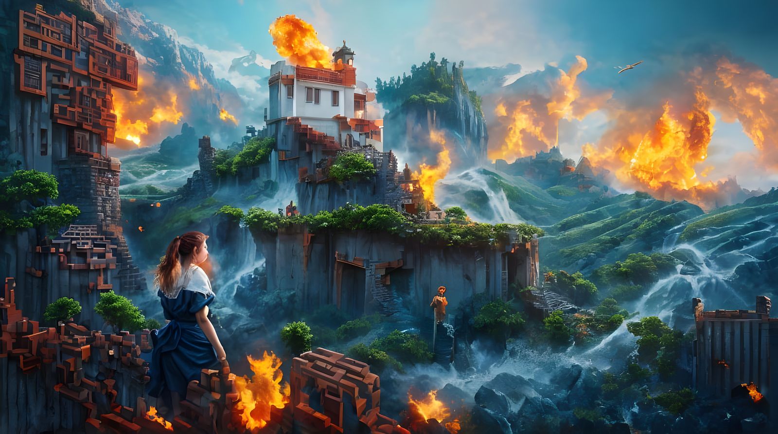 Burning Hedge Maze Pixel Art Video Game Cover