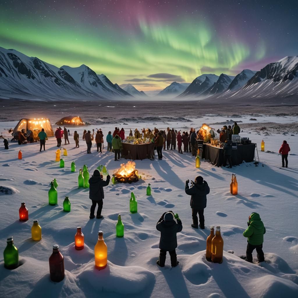 Aliens Dancing at Rock Concert Under Aurora Lights