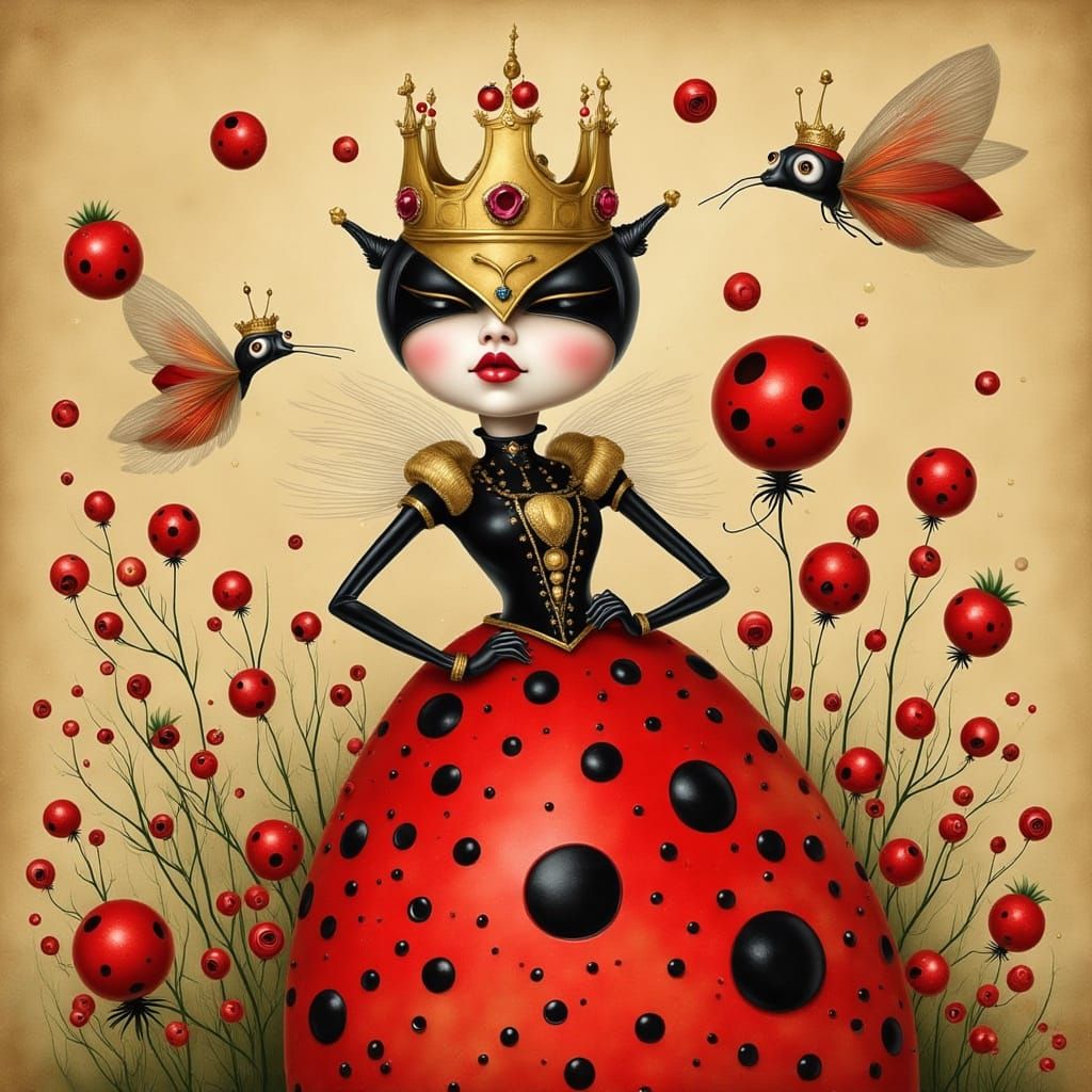 Whimsical Ladybug Queen in Pop Surreal Style