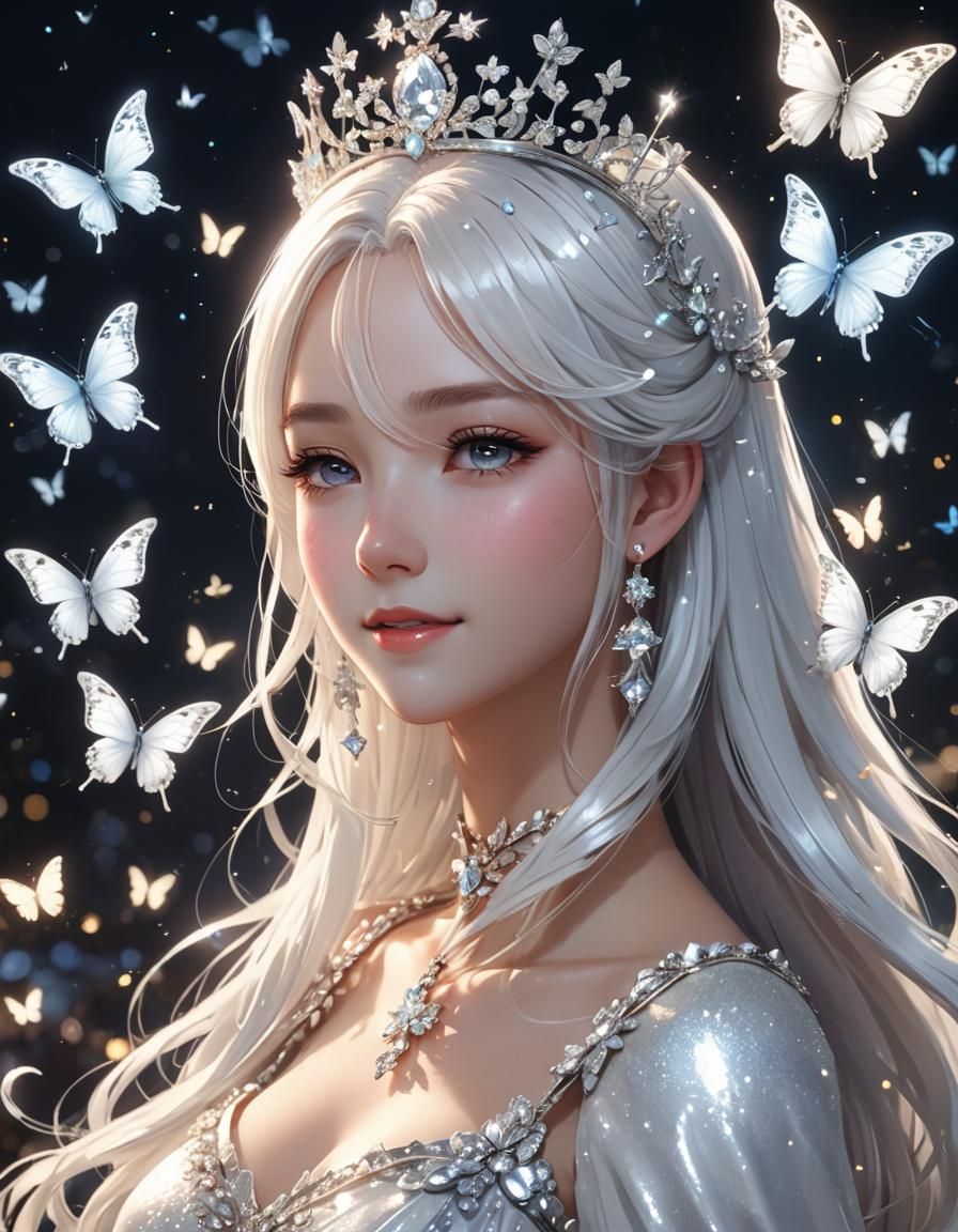 Anime Princess with Butterflies and Diamond Tiara
