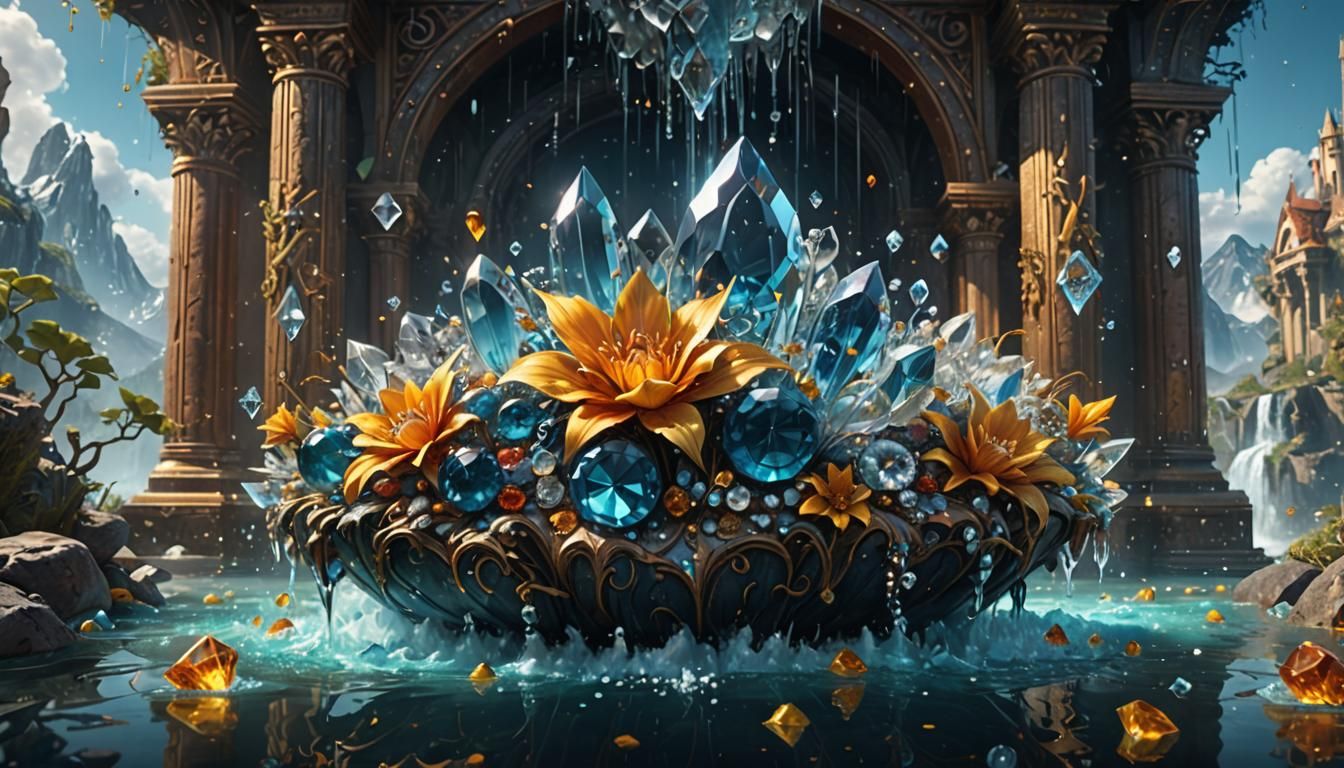 Crystal Tear: Diamond Water Fantasy in Detailed Painting
