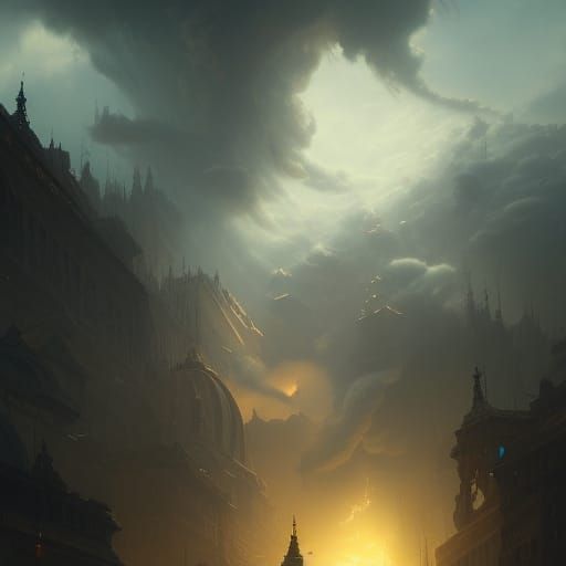 Clouds of Knowledge: Fantasy Art in Purple and Yellow