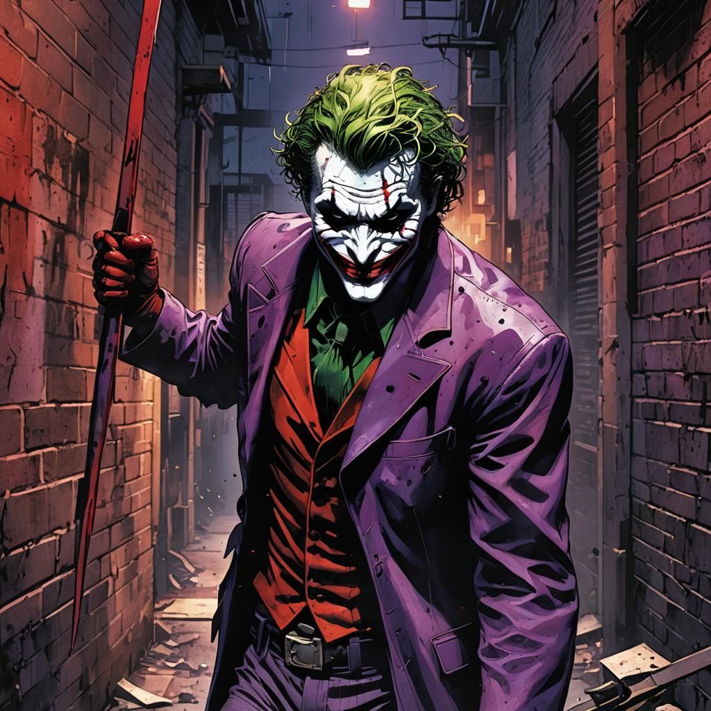 Joker's Triumph: Dark Comic Book Art in Gritty Style