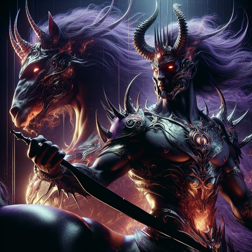 Armored Centaur with Glaive and Shadow, Art Nouveau