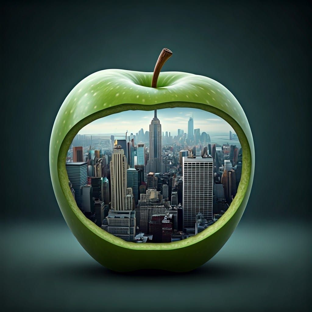 New York City Miniature Metropolis Inside a Glowing Apple