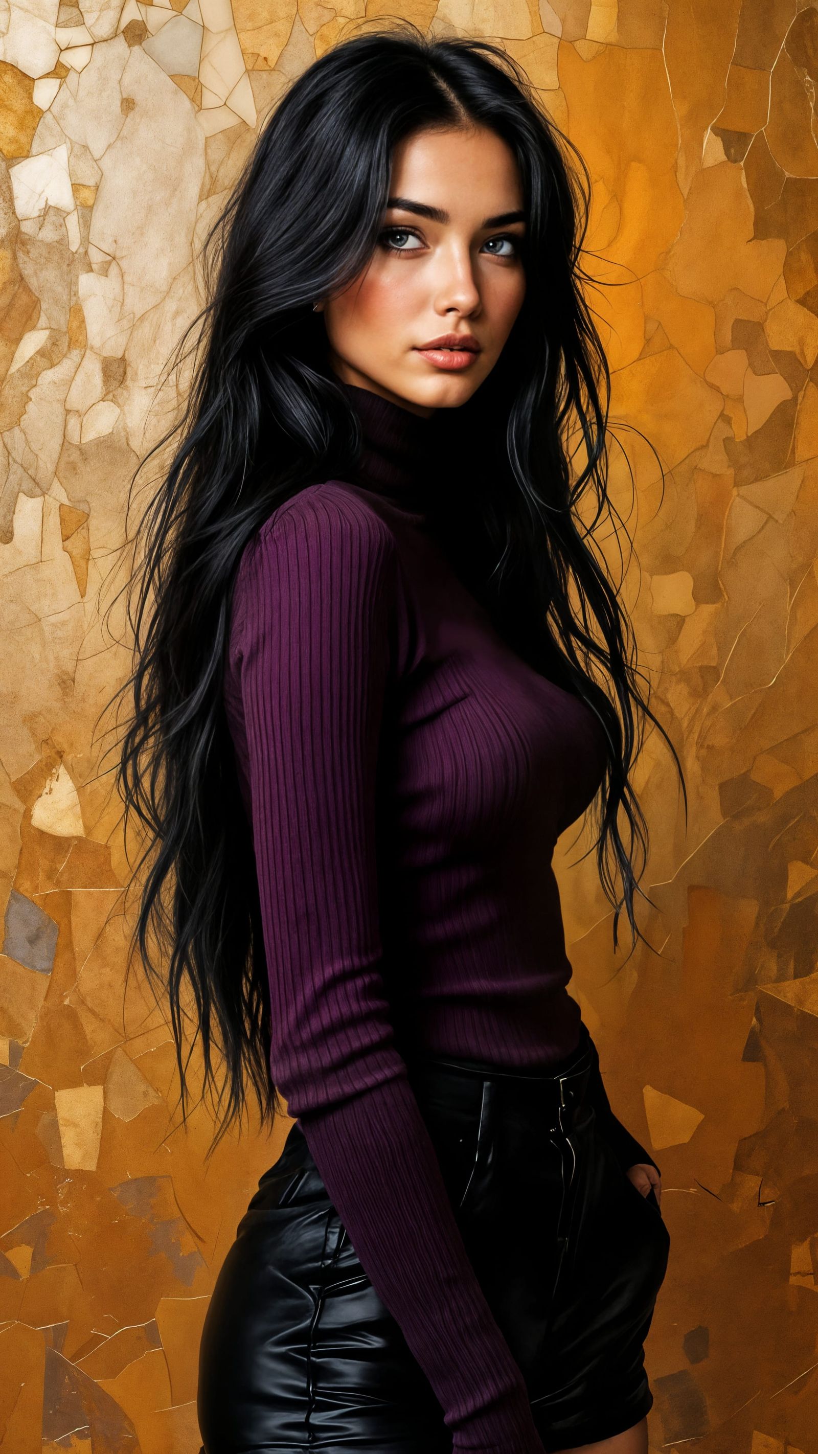 A photorealistic oil painting on canvas of a young woman in ...