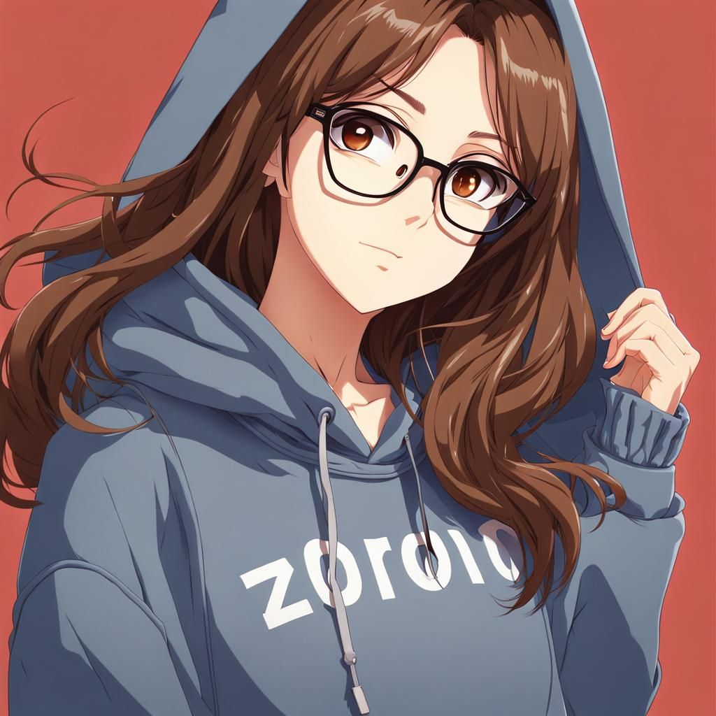 Anime Style Girl with Brown Hair and Glasses