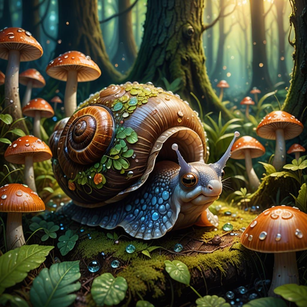 Enchanted Snail in a Whimsical Forest