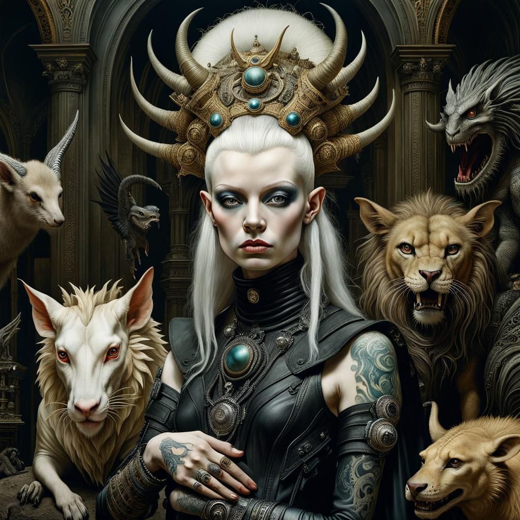 Albino Witch and Chimera in Gothic Wonderland