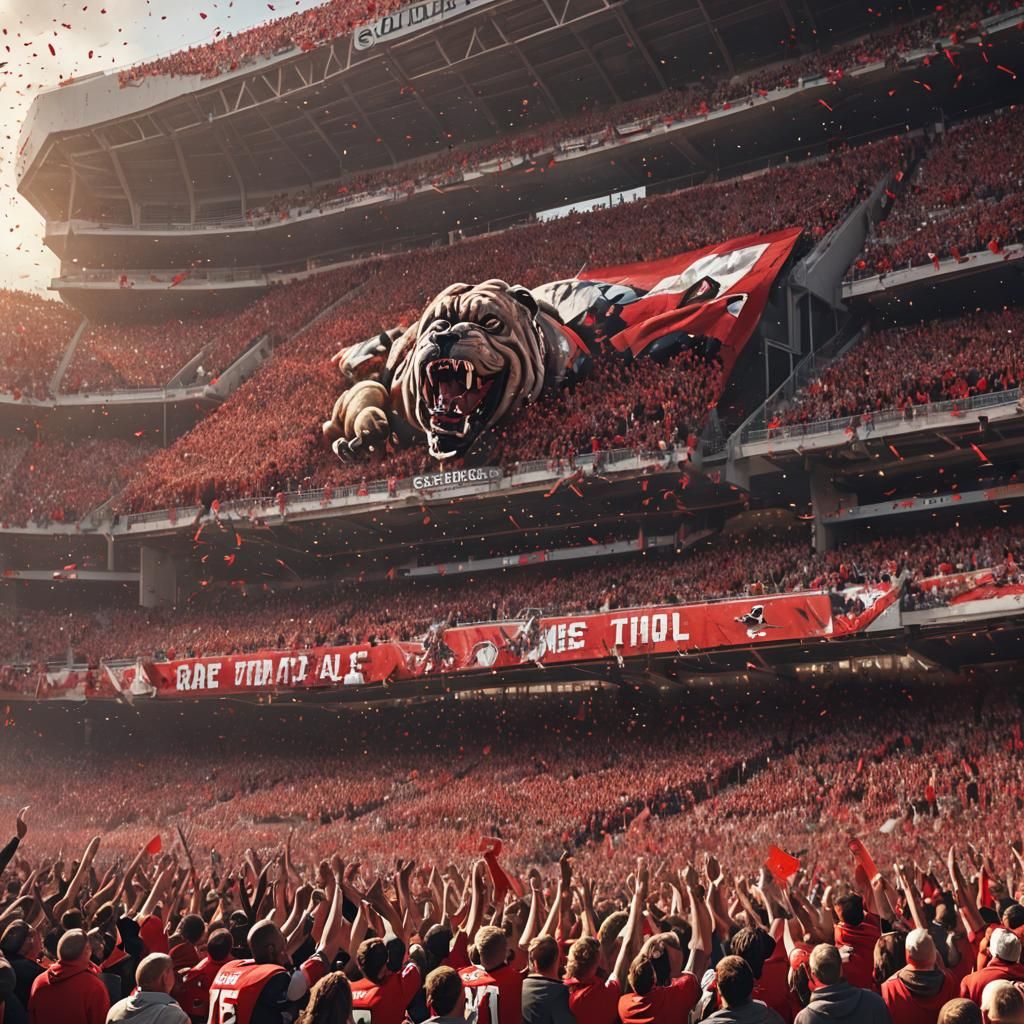 Georgia Bulldogs Fans Cheering, Digital Matte Painting