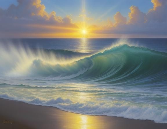Nostalgic Ocean in Divine Light, Oil Painting