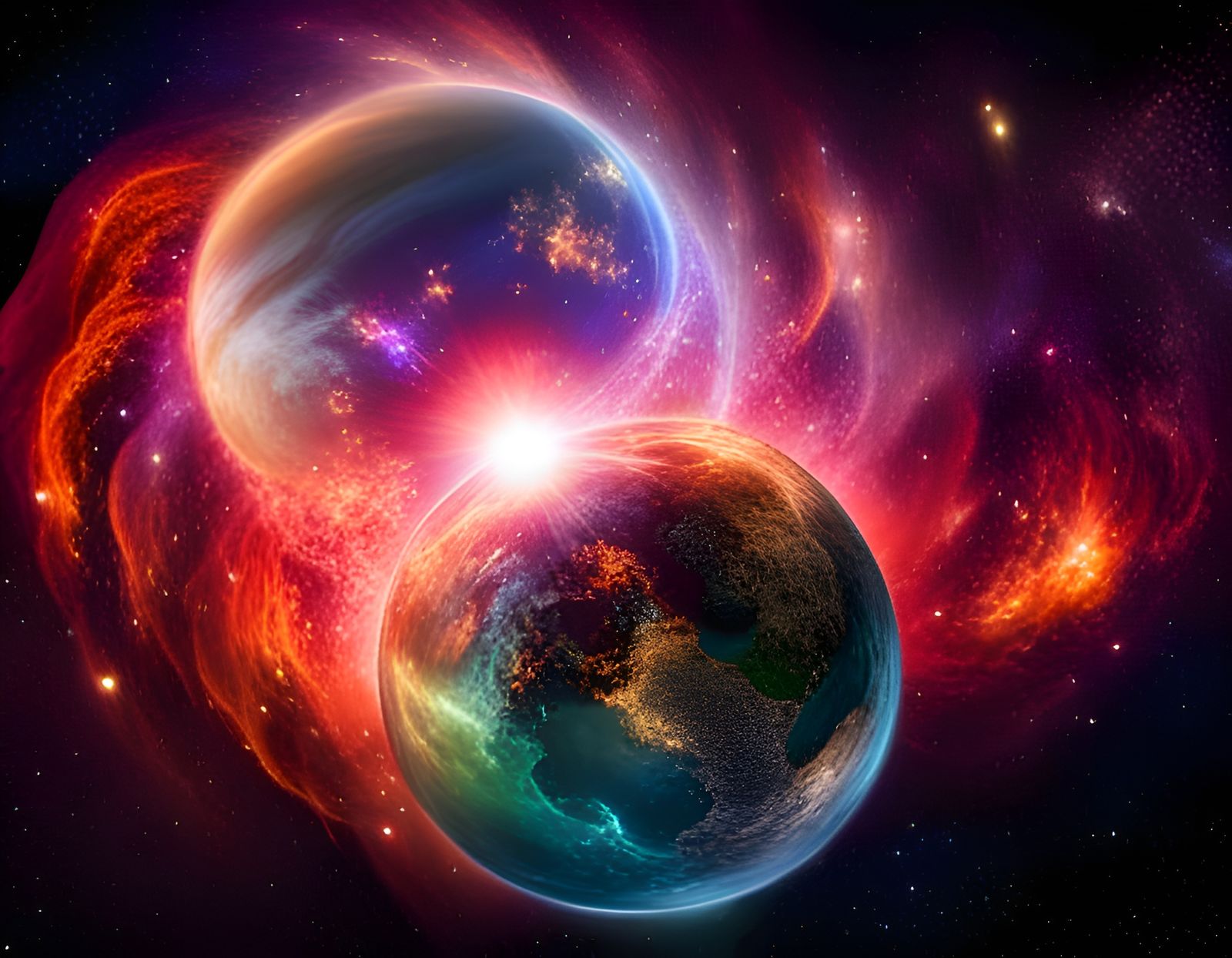 Liquid Metal Galaxies in Space Nebula, Hyperrealistic Style