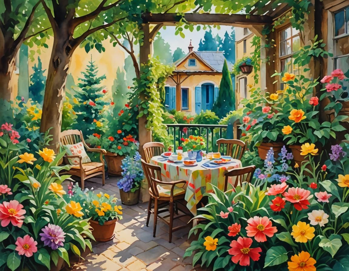 Exquisite Cozy Scene in Gouache Watercolor Style