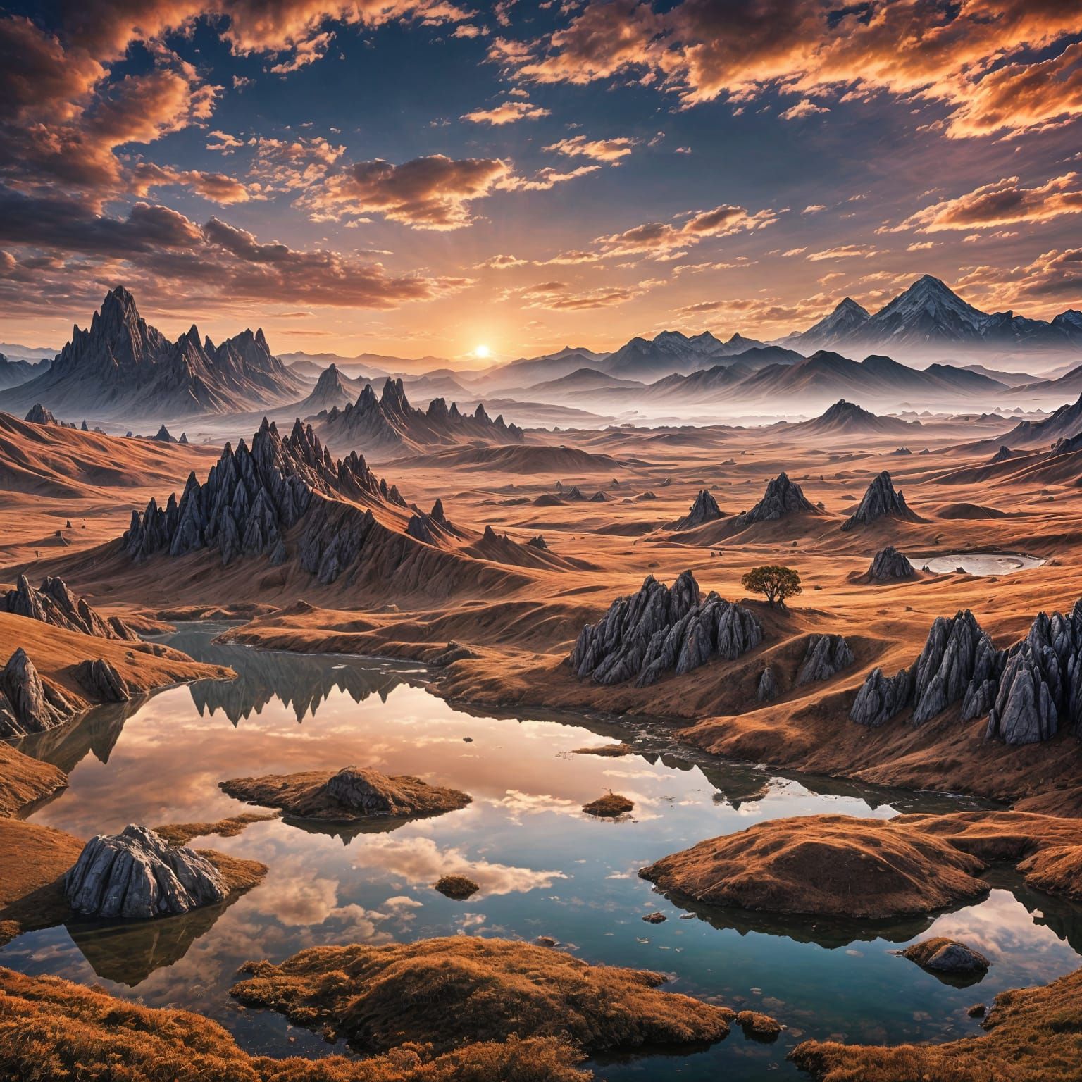 Dreamlike Sunset over Surreal Landscape