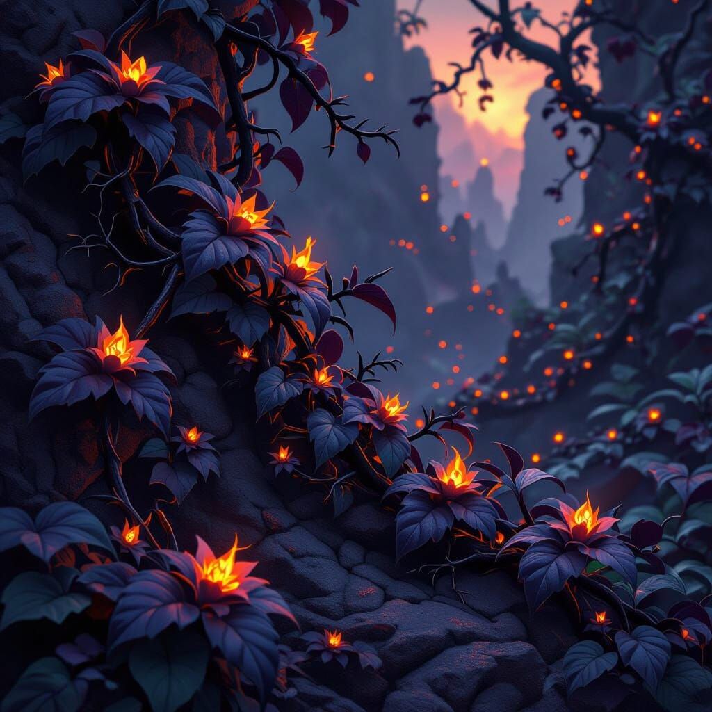 Dark Fantasy Ashvine in Volcanic Landscape