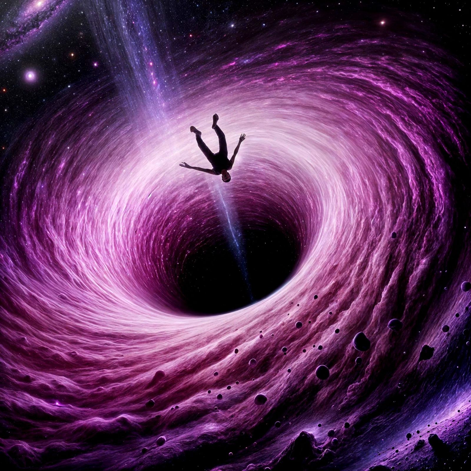 Cosmic Horror: An Asian Figure Torn into the Vortex of a Bla...