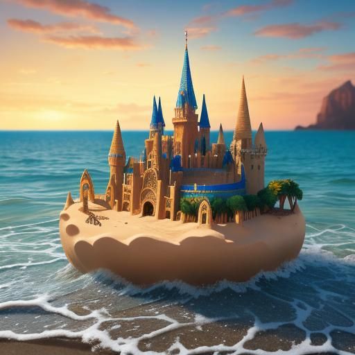 Child Builds Sandcastle: Comic Book Style Art