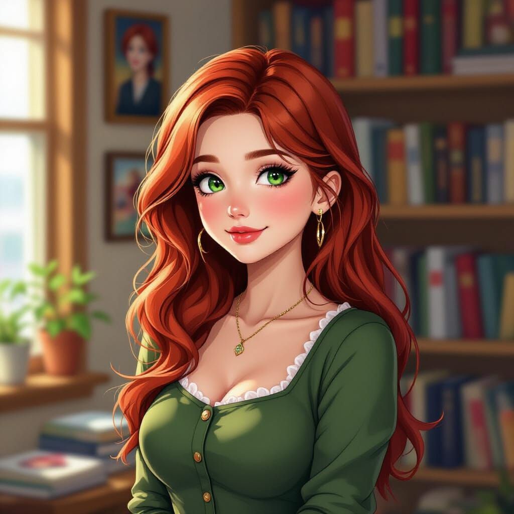 Red-Haired Beauty in 2.5D Anime Style