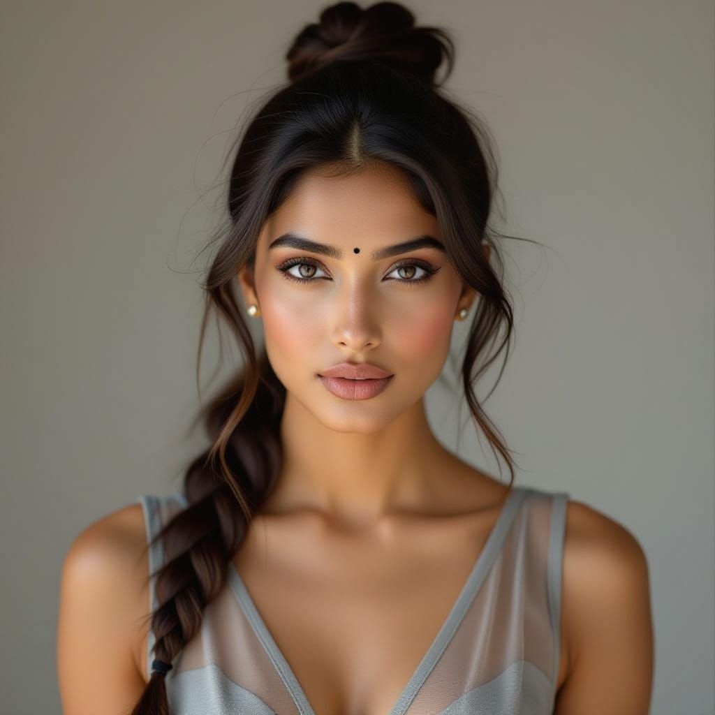 Hyper-Realistic Indian Woman Portrait with Ponytail